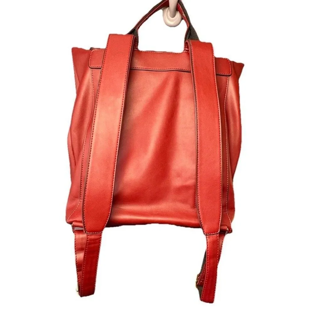 Estarer Vegan Leather Backpack Burgundy Red Fits 15.6